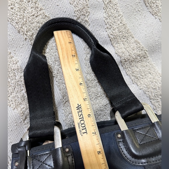 Franco Sarto Handbag, Black Leather and Midnight Blue Nylon, Like New 👜 - Picture 6 of 15